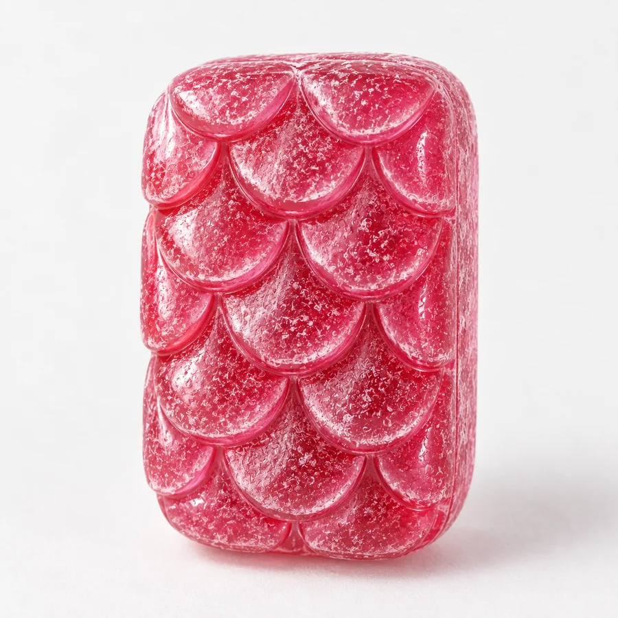 Pavé écailles, bonbon rose framboise en sucre cuit