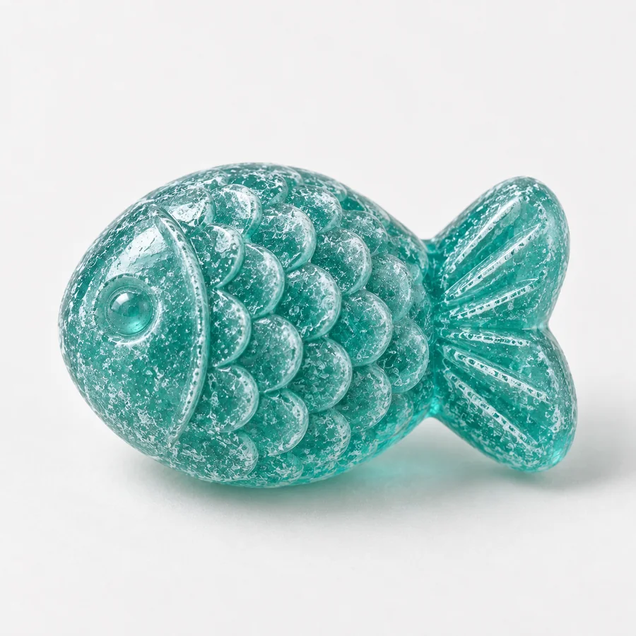 Poisson galet, bonbon bleu lagon en sucre cuit