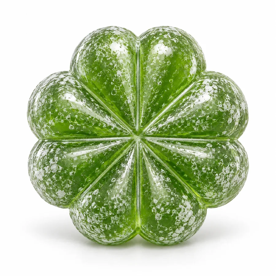 Trèfle à quatre feuilles, bonbon vert pomme en sucre cuit