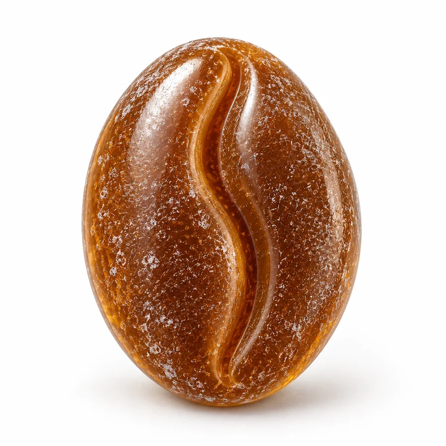 Grain de café, bonbon brun caramel en sucre cuit