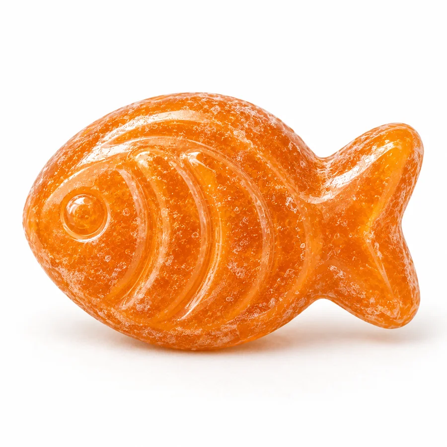 Poisson stylisé, bonbon orange mandarine en sucre cuit