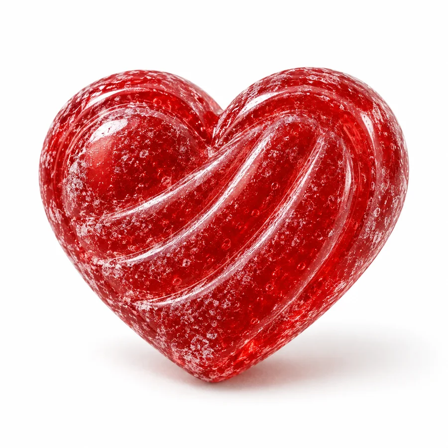 Cœur torsadé, bonbon rouge cerise en sucre cuit