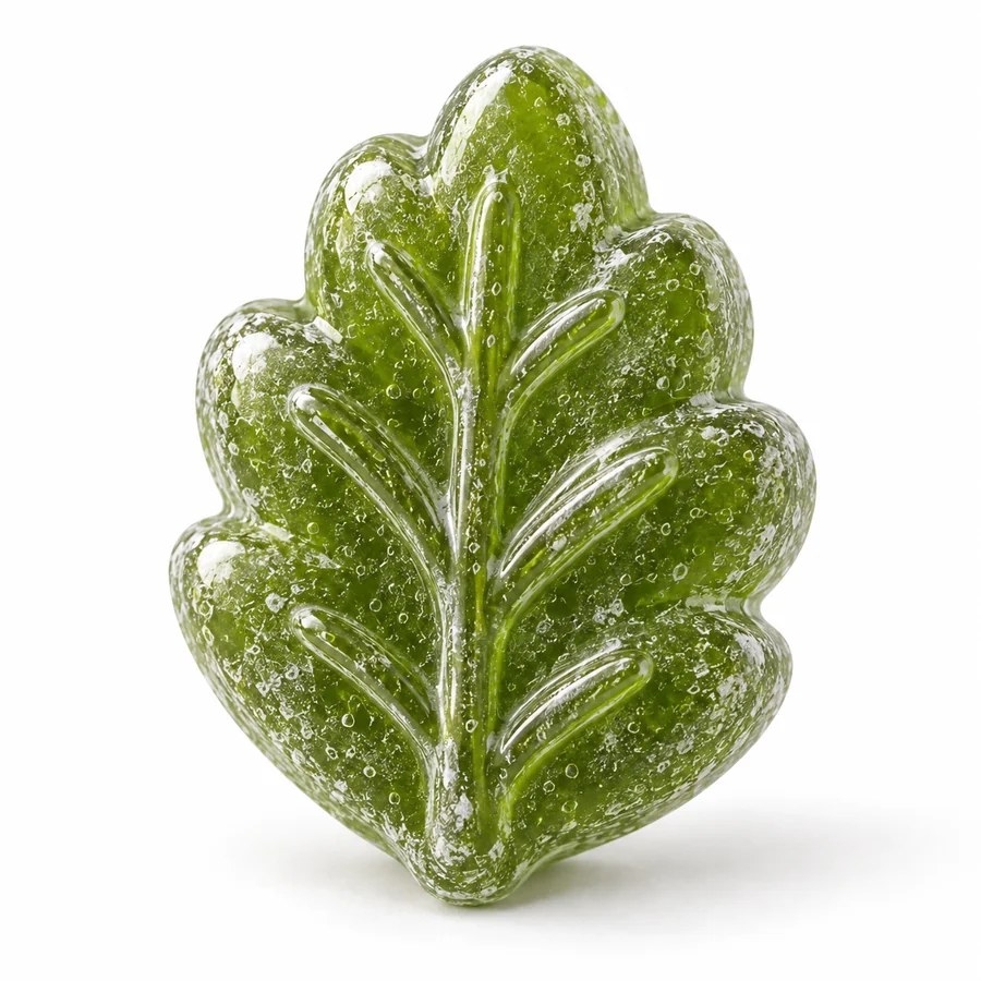 Feuille de chêne, bonbon vert olive en sucre cuit